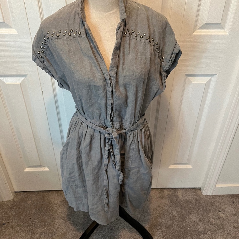 Wilfred Gray Studded Button-Front Linen Dress